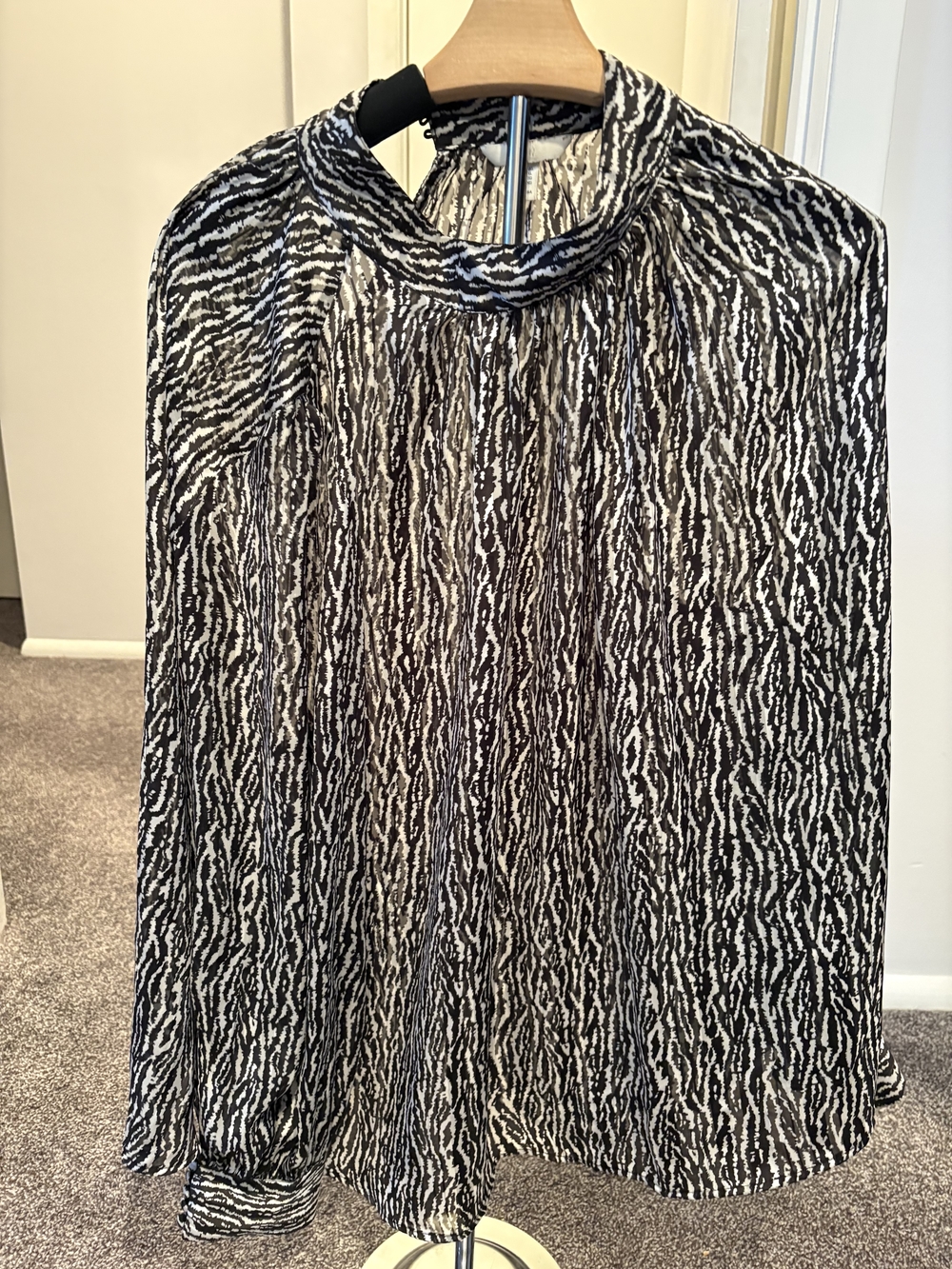 H&M Black and White Abstract Print High-Neck Blouse